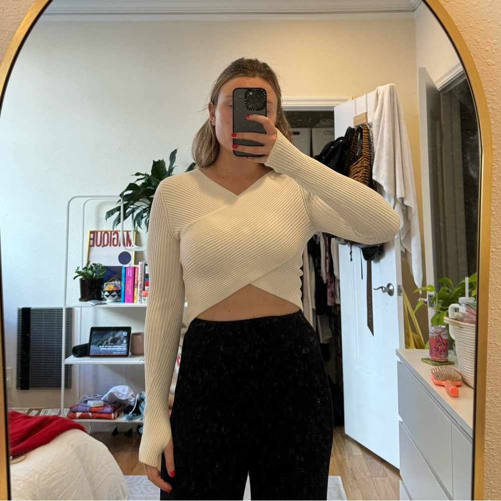 NBD Wrap Ribbed Crop in Black size small